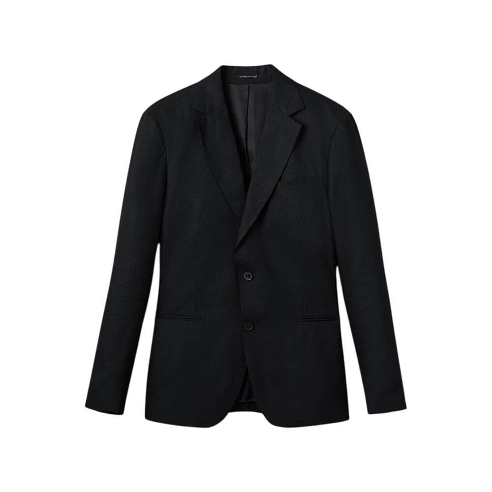 REISS Kin Single Breasted Linen Blazer in Navy
